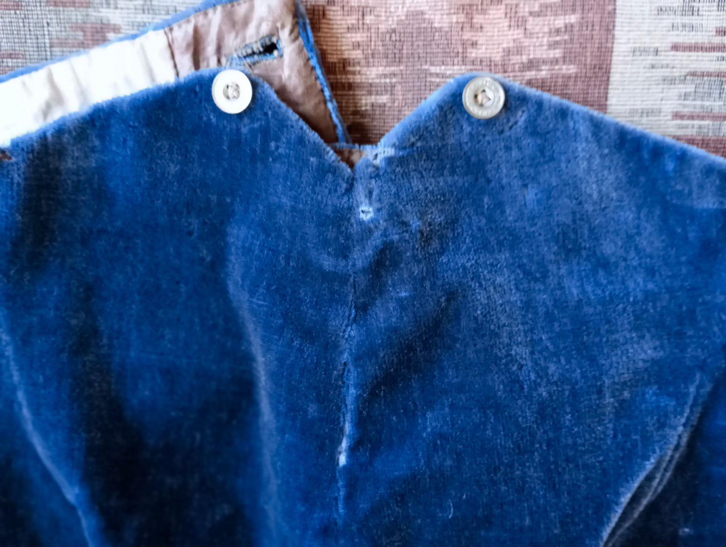 Vintage Mens 1890s 1900s Blue Plush Breeches Fall Front Victorian Edwardian Velvet Livery Uniform Trousers Pants