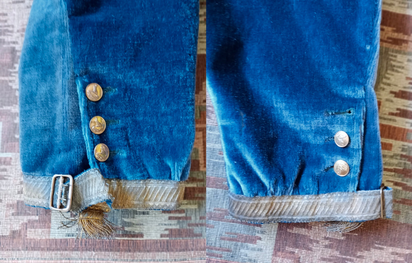 Vintage Mens 1890s 1900s Blue Plush Breeches Fall Front Victorian Edwardian Velvet Livery Uniform Trousers Pants