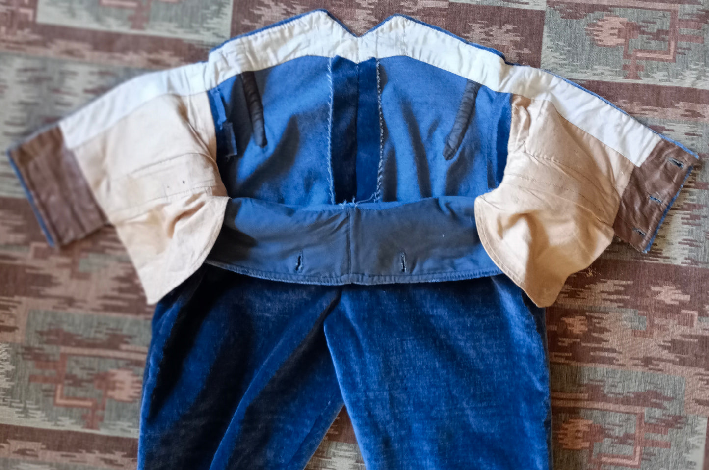 Vintage Mens 1890s 1900s Blue Plush Breeches Fall Front Victorian Edwardian Velvet Livery Uniform Trousers Pants