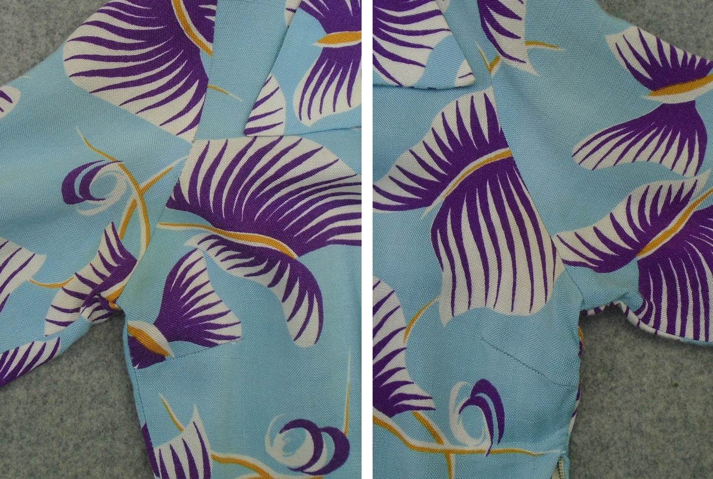Vintage 1950s Dress Blue Purple Bold Novelty Floral Print UK XS