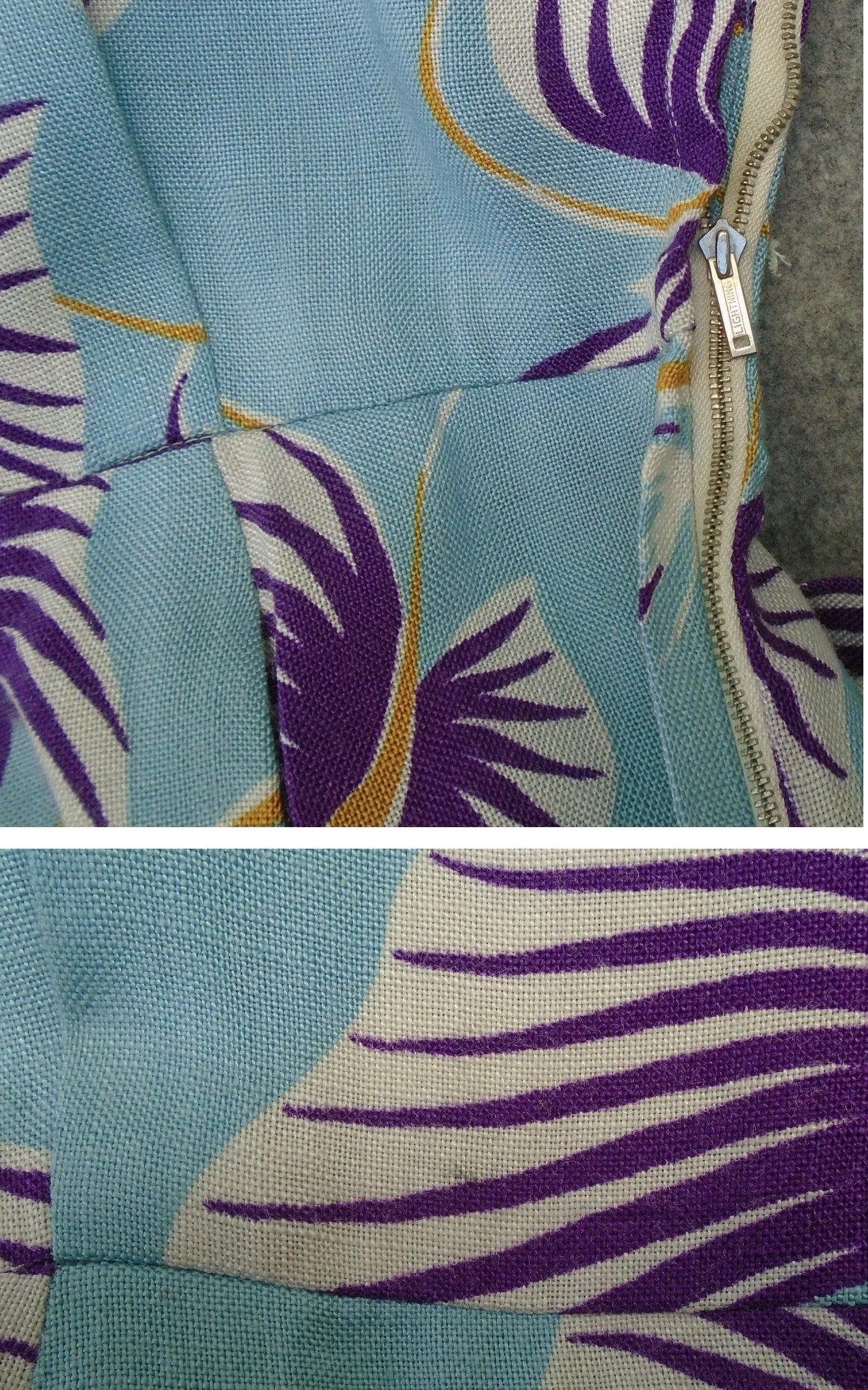 Vintage 1950s Dress Blue Purple Bold Novelty Floral Print UK XS