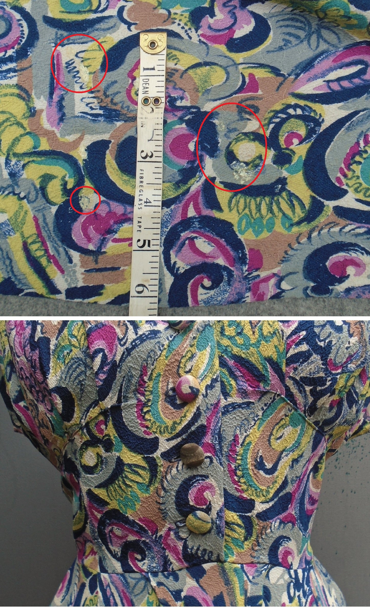 Superb Vintage 1940s Dress Bold Floral Novelty Print UK S