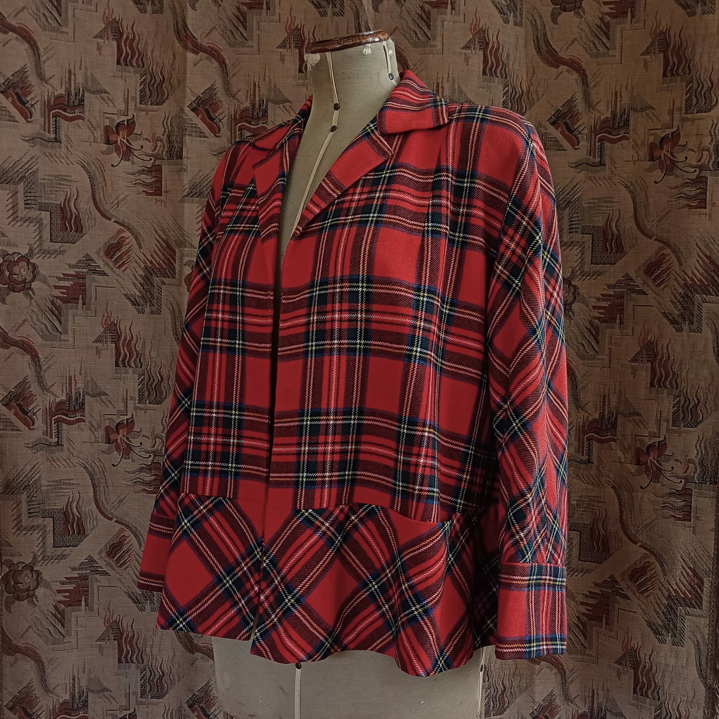 Original Vintage 1950s Jacket Wool Red Royal Stewart Tartan UK L