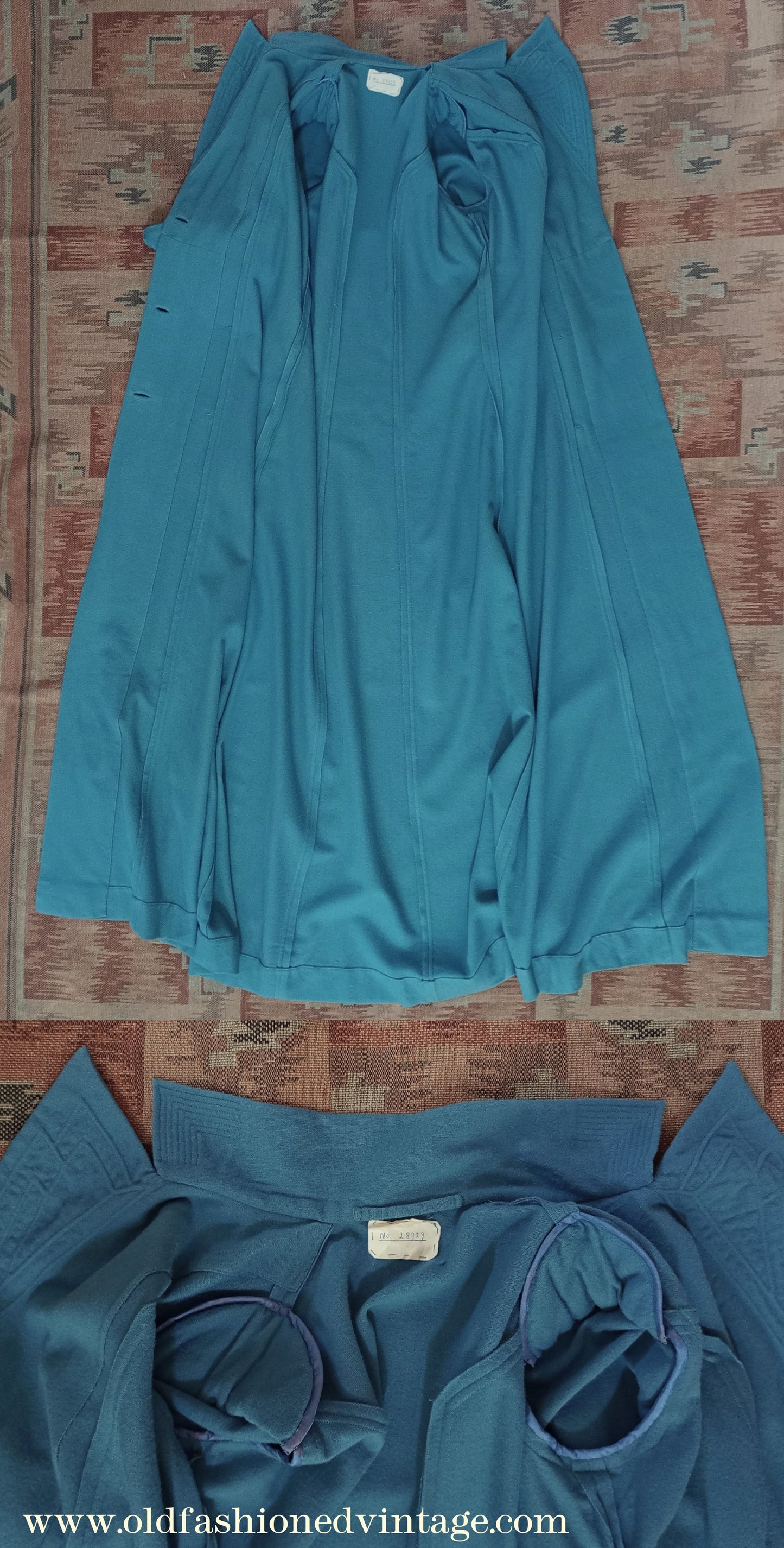 Vintage Unworn 1930s Housecoat Dressing Gown Blue Wool Robe Deco Trapunto UK S