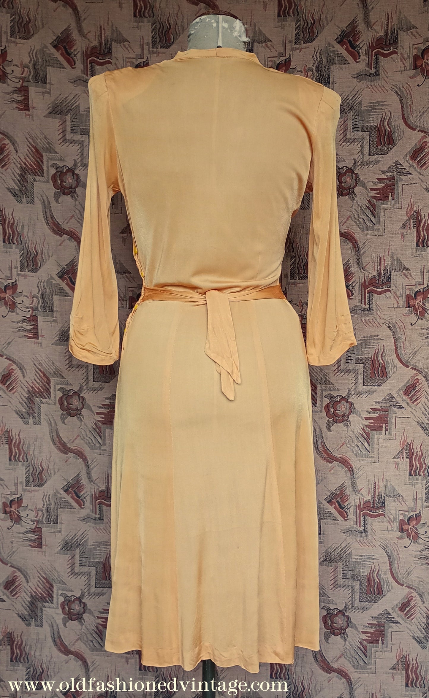Amazing Vintage 1940s Dress Drapey Gold Rayon Jersey Celanese Type UK S/M