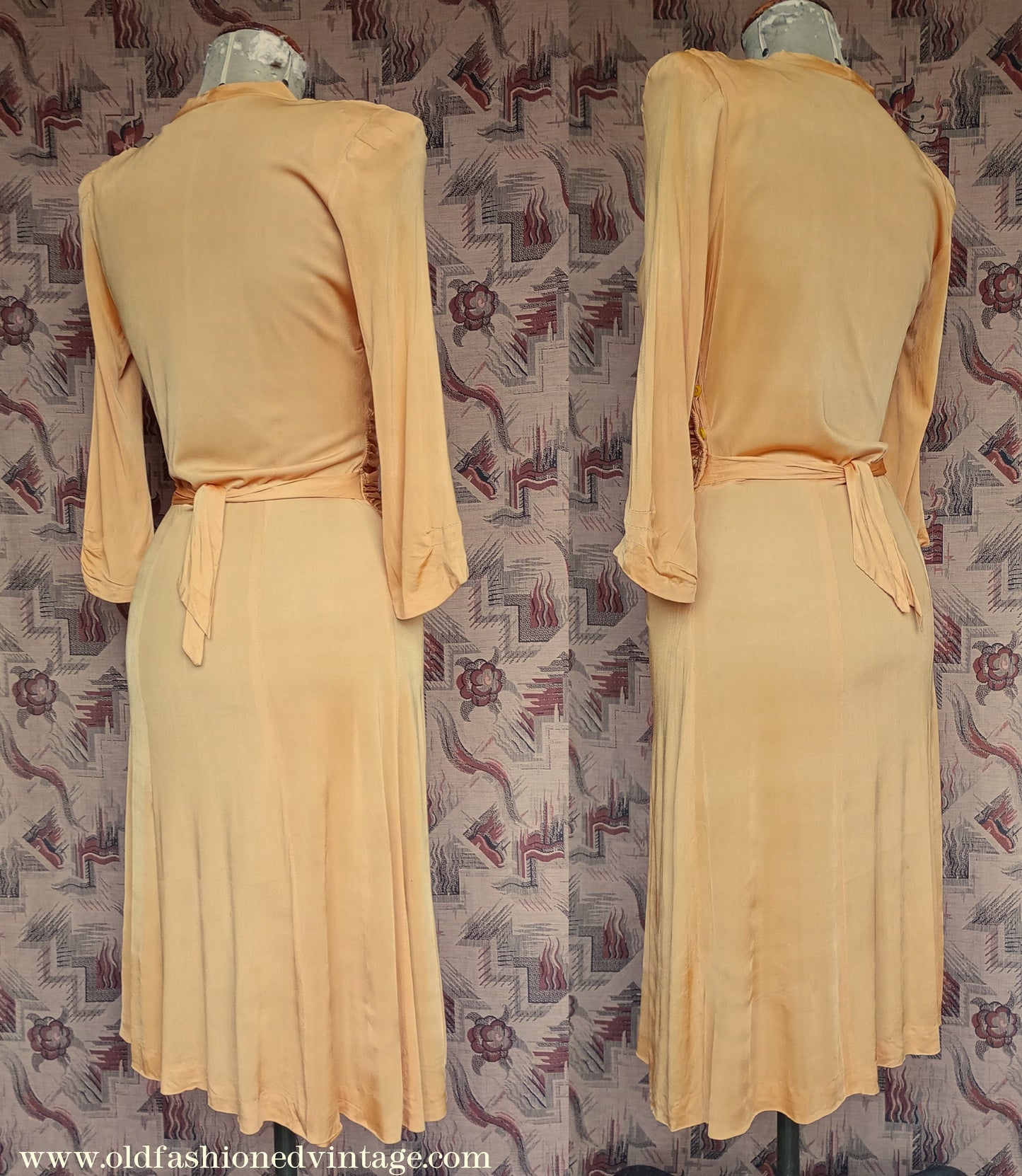 Amazing Vintage 1940s Dress Drapey Gold Rayon Jersey Celanese Type UK S/M
