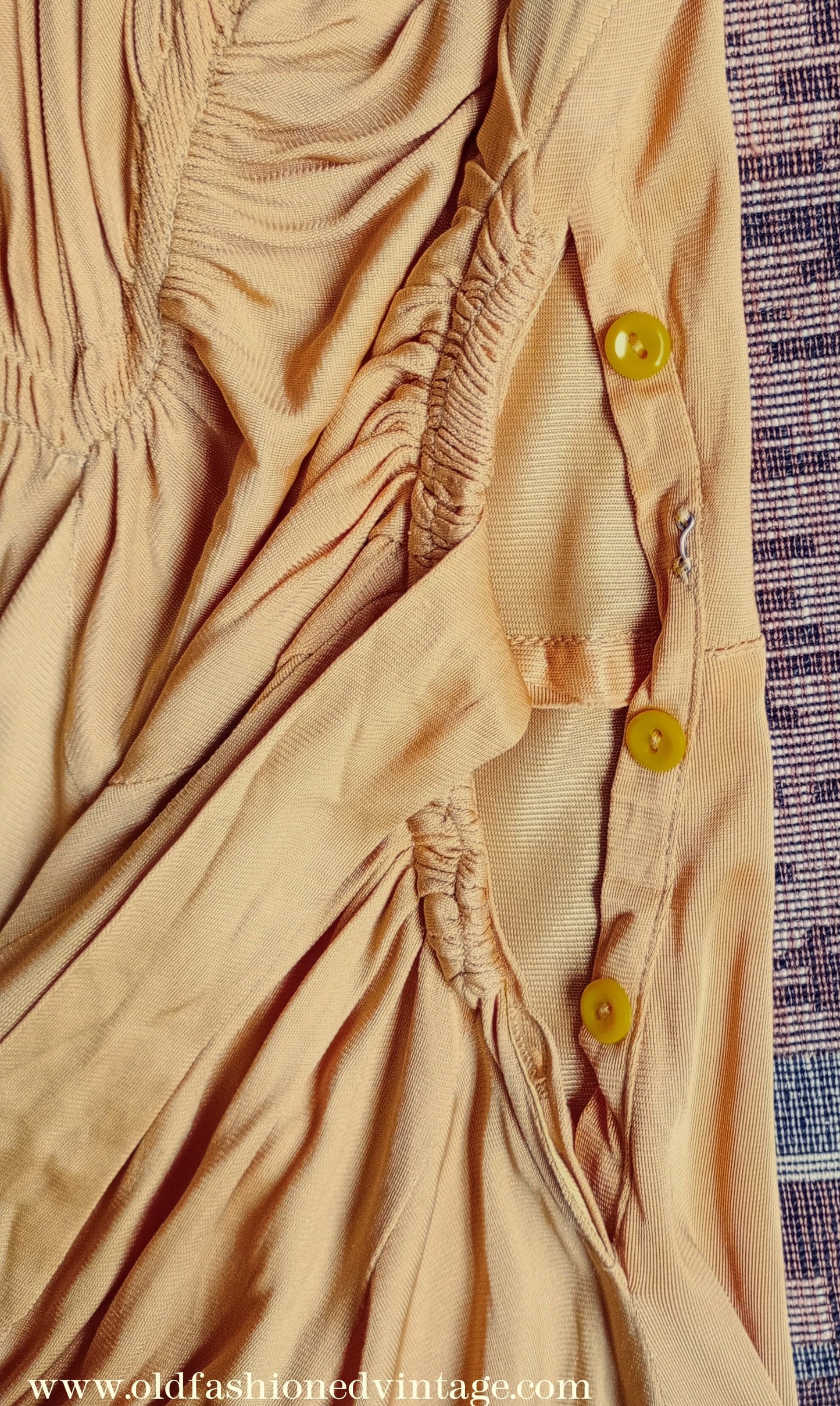 Amazing Vintage 1940s Dress Drapey Gold Rayon Jersey Celanese Type UK S/M