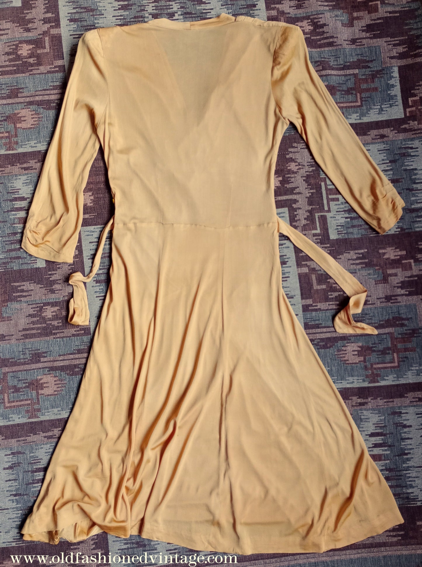 Amazing Vintage 1940s Dress Drapey Gold Rayon Jersey Celanese Type UK S/M