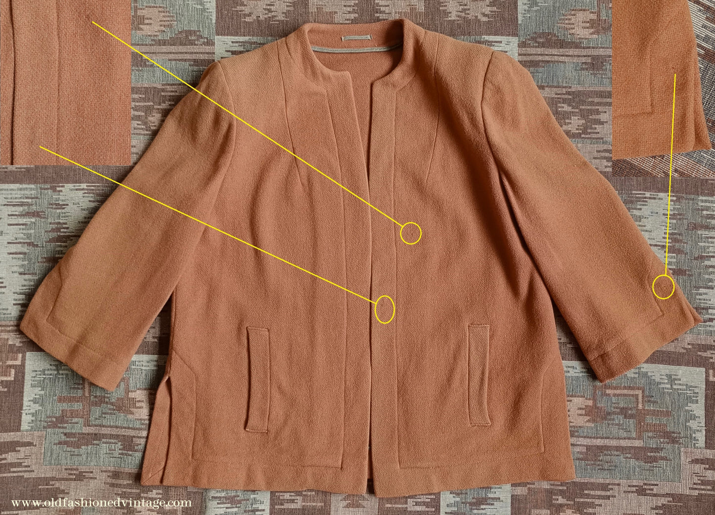 Original Vintage 1940s Jacket Apricot Wool Box Jigger UK M