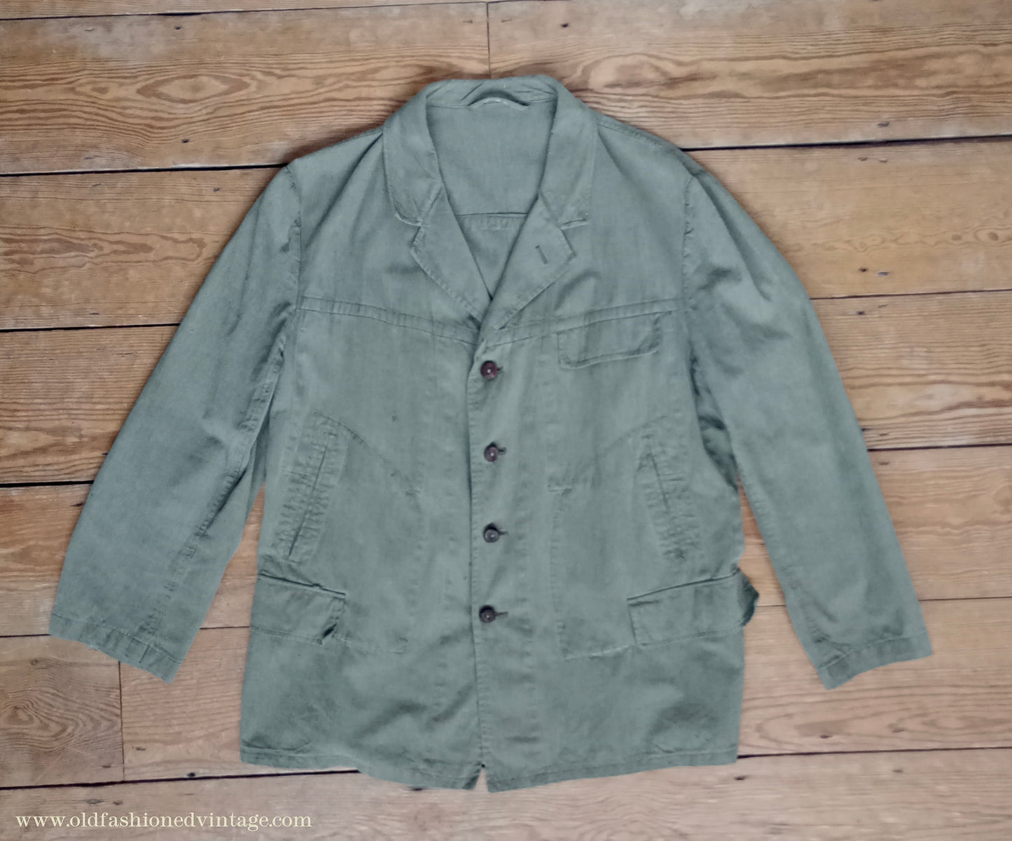 Vintage Mens 1940s German Hiking Jacket Green Cotton Outdoors Climbing Trachten 44"