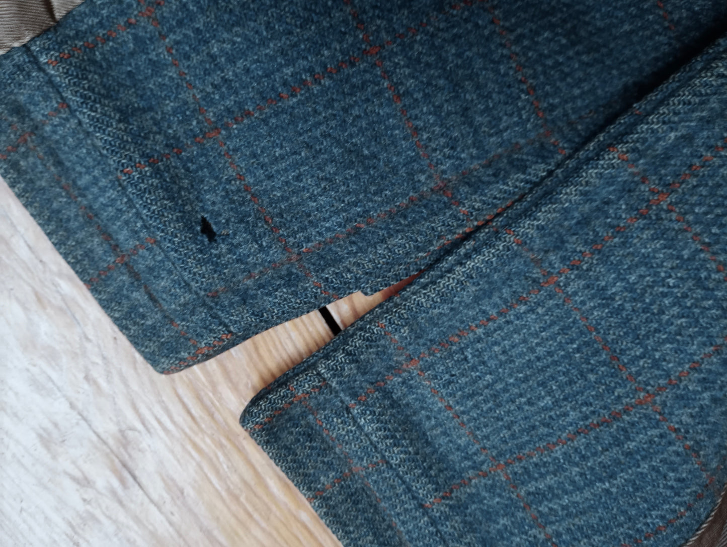 Vintage Mens 1940s CC41 Mens Double Breasted Overcoat Coat Teal Blue Glen Check Wool DB M