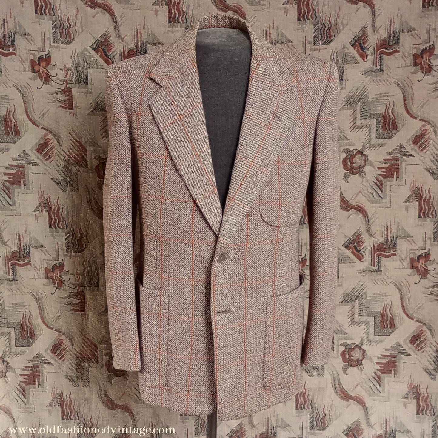 Vintage Mens 1950s Daks Simpson Tweed Sports Jacket Brown Orange Windowpane Check 38"