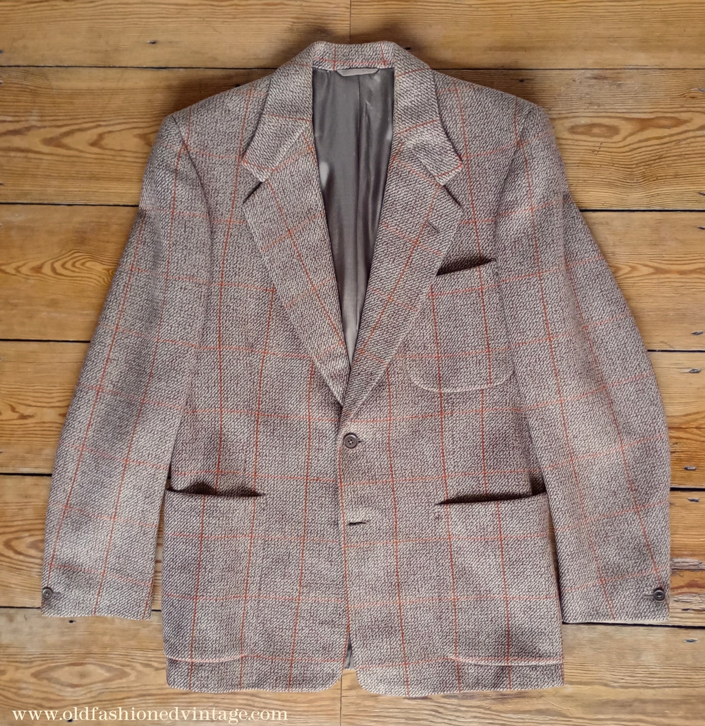 Vintage Mens 1950s Daks Simpson Tweed Sports Jacket Brown Orange Windowpane Check 38"