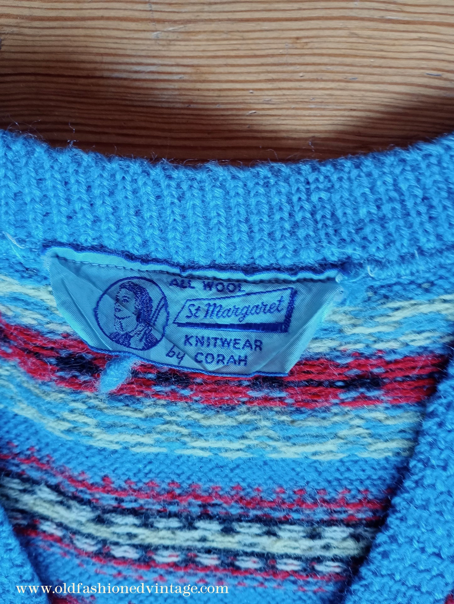 Vintage Mens 1940s 1950s Blue Wool Fair Isle Slipover Sweater Vest Tank Top Machine Knitted XS