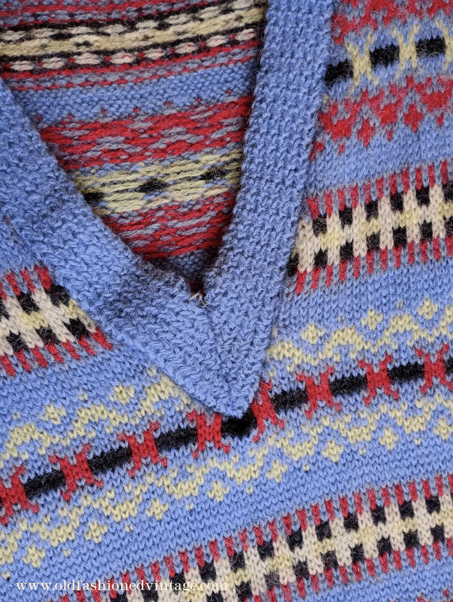 Vintage Mens 1940s 1950s Blue Wool Fair Isle Slipover Sweater Vest Tank Top Machine Knitted XS