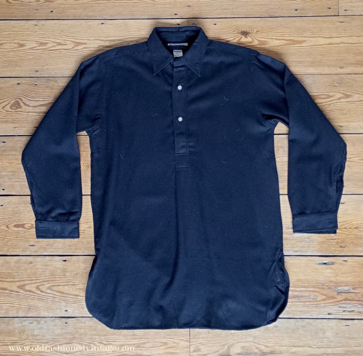 Vintage Mens NOS 1950s Black Wool Pullover Shirt Work Sports British Half Placket 15"