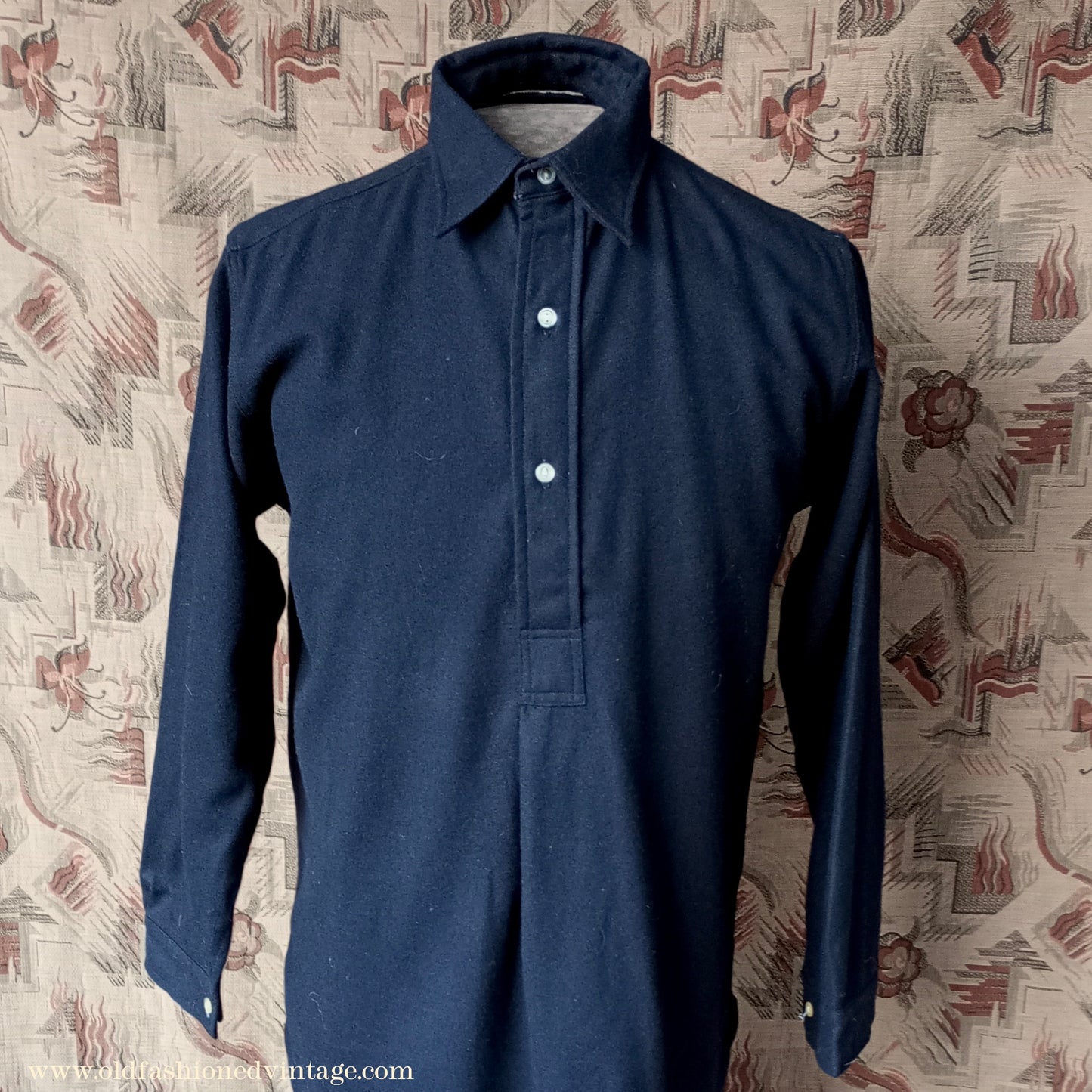 Vintage Mens NOS 1950s Black Wool Pullover Shirt Work Sports British Half Placket 15"