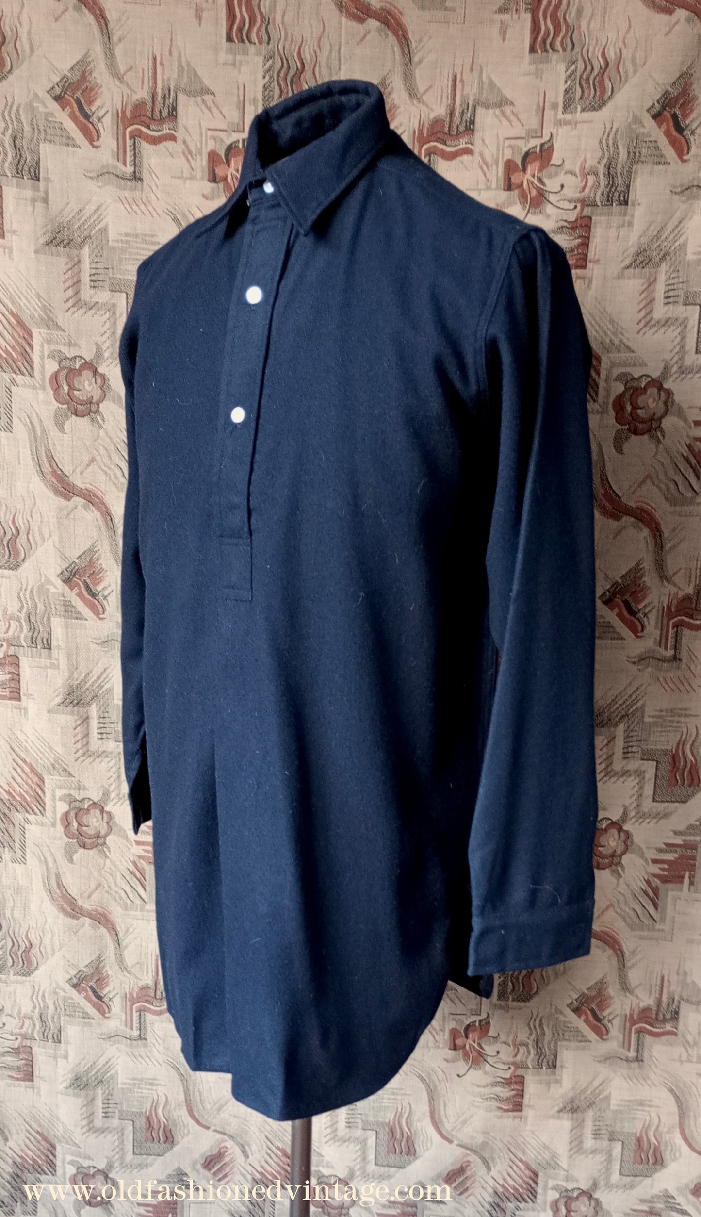 Vintage Mens NOS 1950s Black Wool Pullover Shirt Work Sports British Half Placket 15"