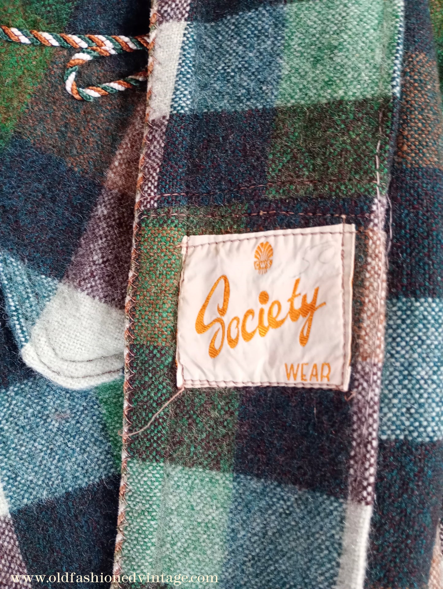 Vintage Mens 1950s Wool Dressing Gown Robe Green Brown Check Plaid UK Small