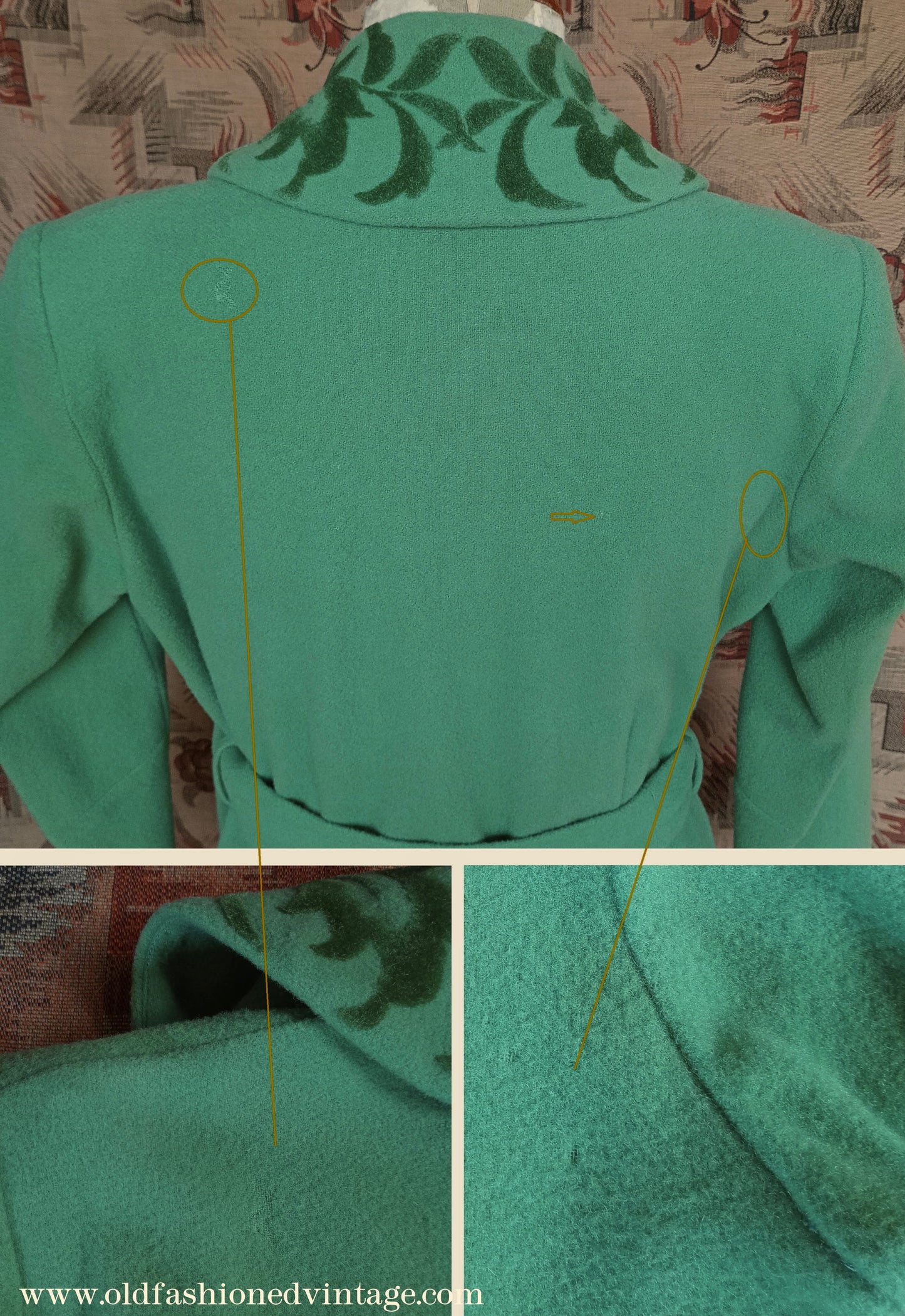 Vintage 1940s 50s Housecoat Dressing Gown Eau De Nil Green Wool Robe UK M