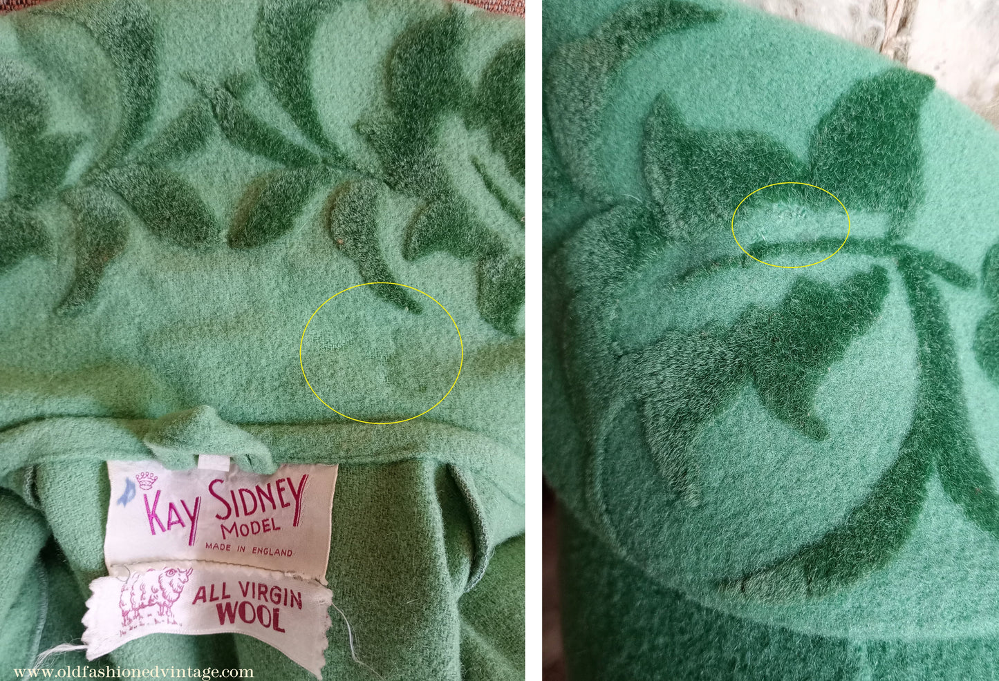 Vintage 1940s 50s Housecoat Dressing Gown Eau De Nil Green Wool Robe UK M