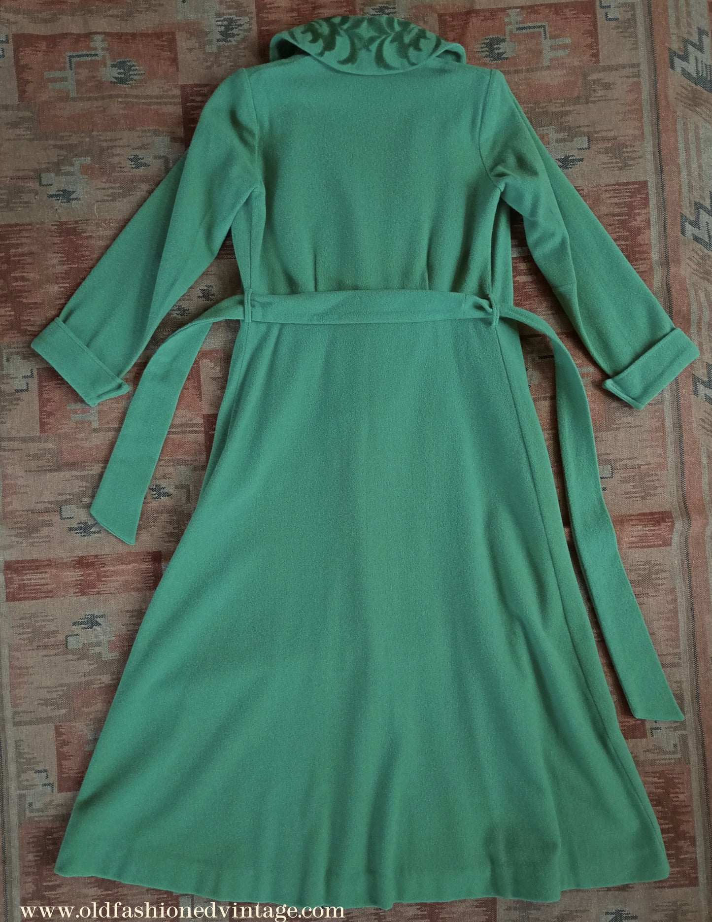 Vintage 1940s 50s Housecoat Dressing Gown Eau De Nil Green Wool Robe UK M