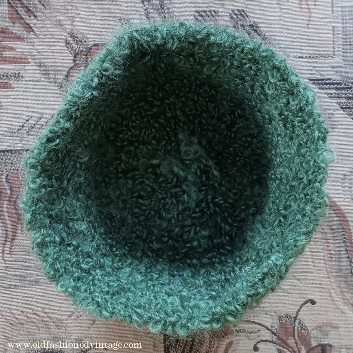 Vintage 1930s 1940s Style Knitted Astrakhan Wool Green Beanie Hat
