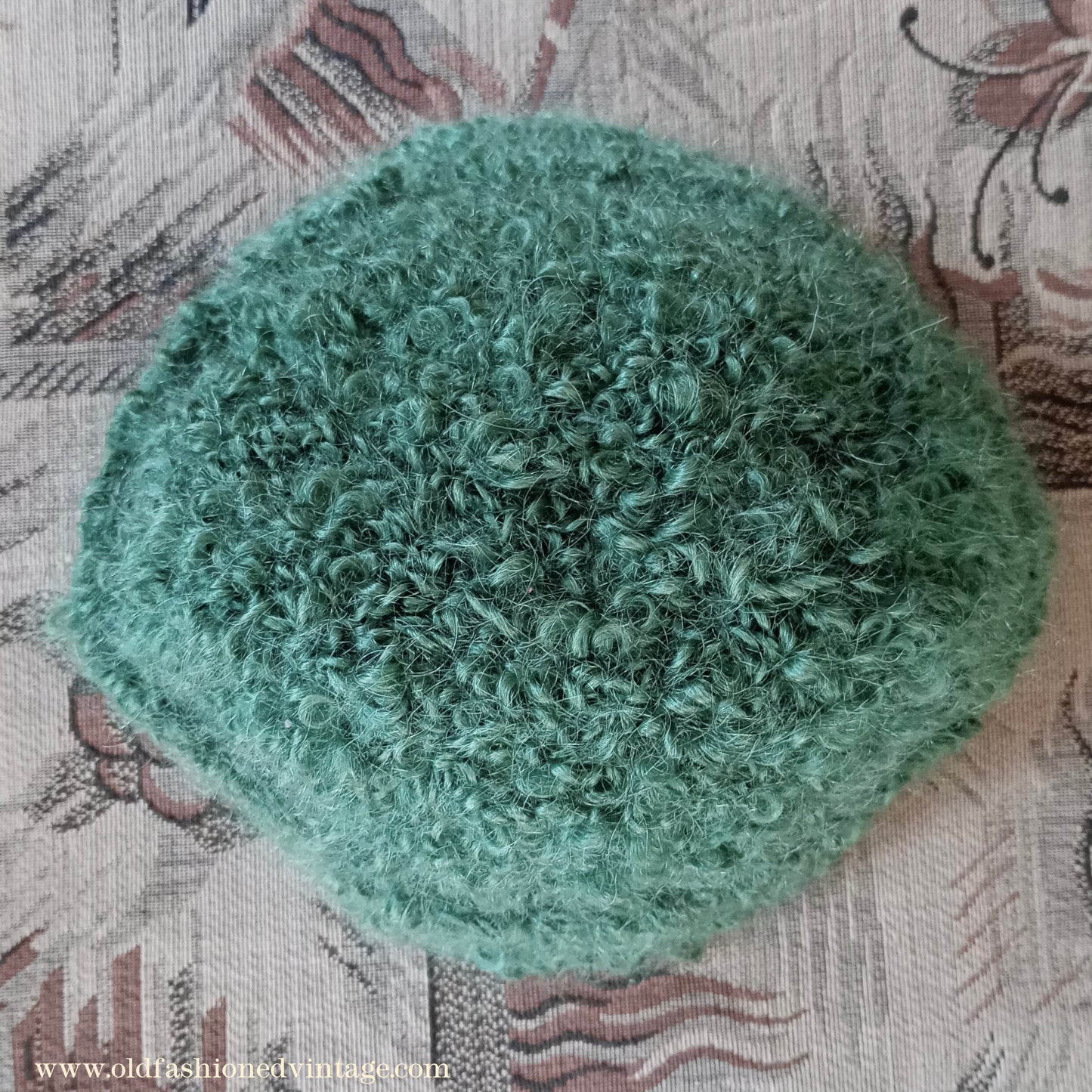 Vintage 1930s 1940s Style Knitted Astrakhan Wool Green Beanie Hat