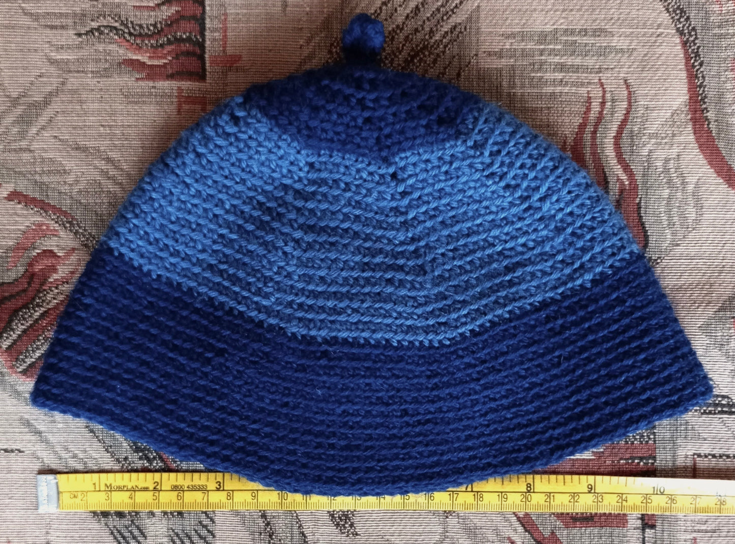 Vintage Style Crochet Beanie Hat Blue Two Tone Skull Cap