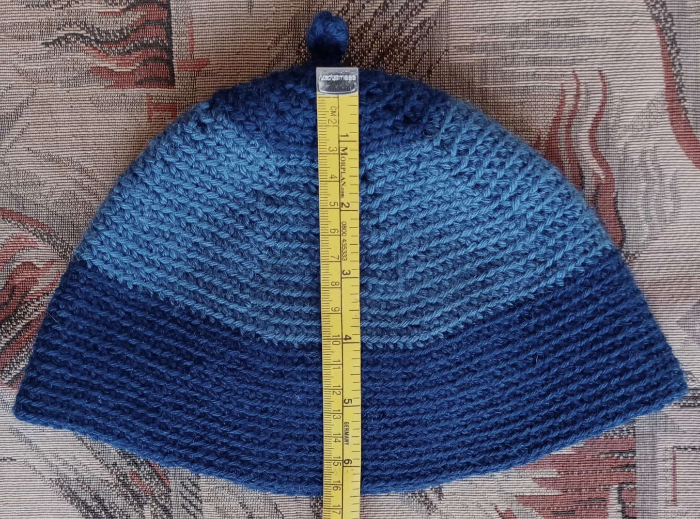 Vintage Style Crochet Beanie Hat Blue Two Tone Skull Cap