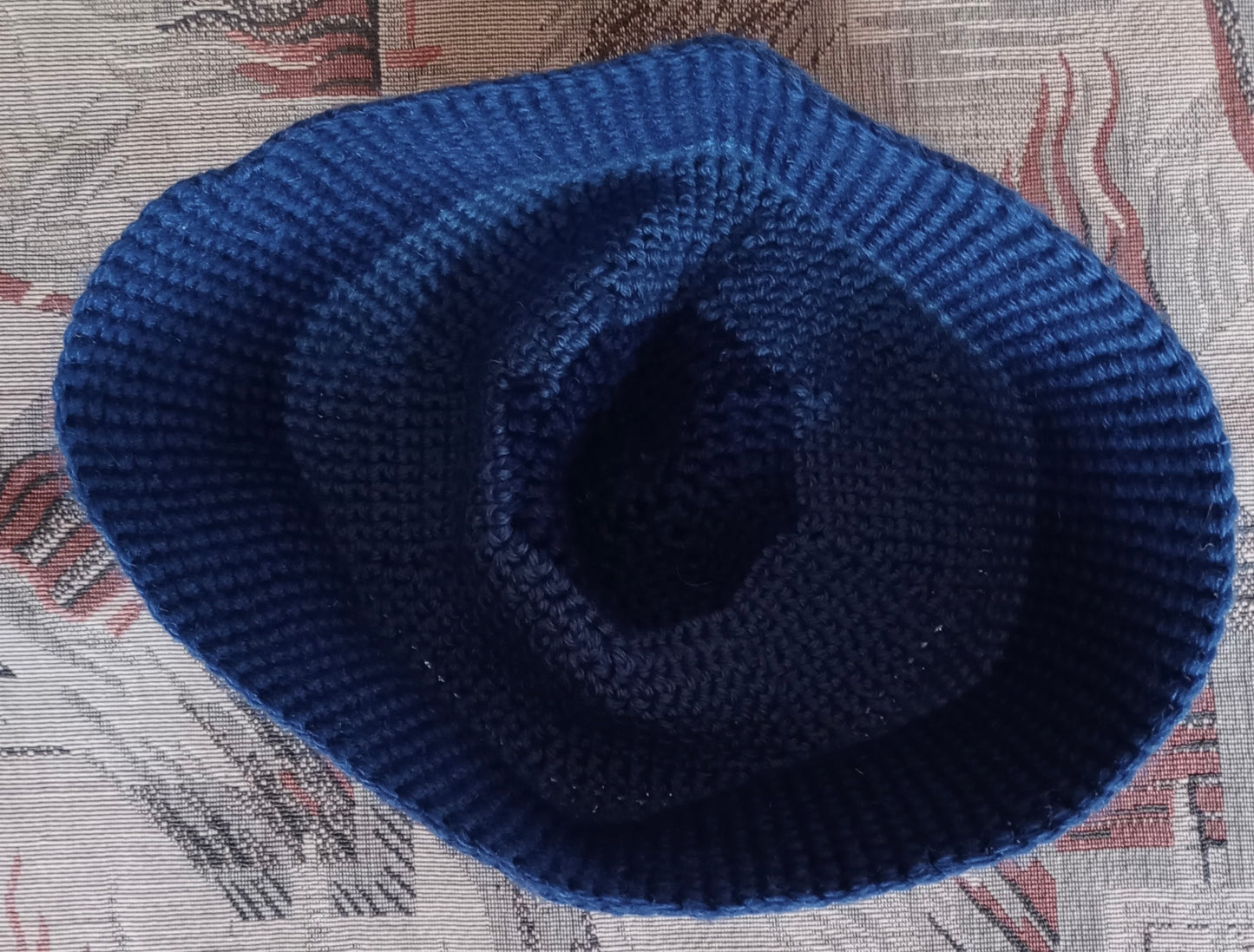 Vintage Style Crochet Beanie Hat Blue Two Tone Skull Cap