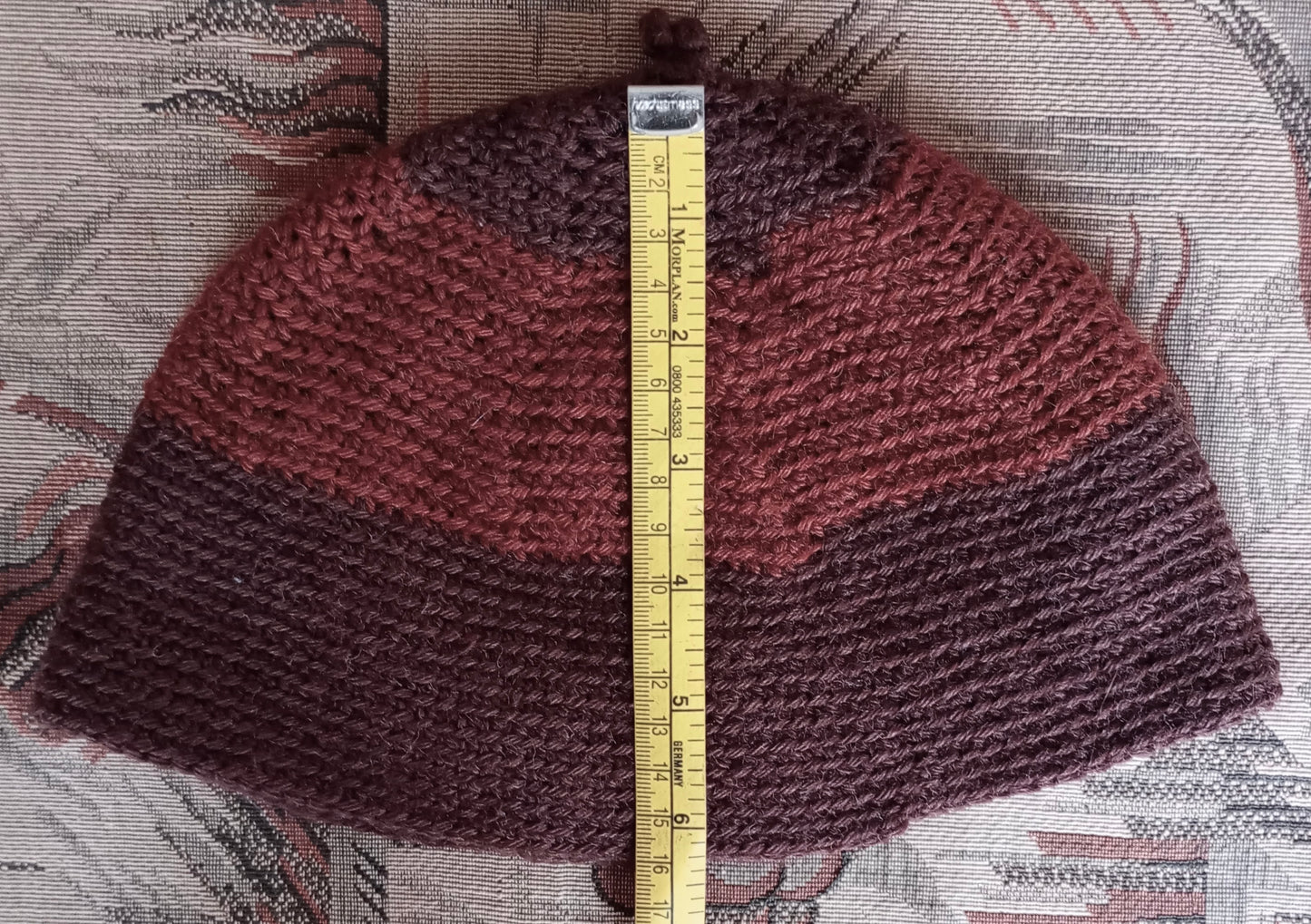 Vintage Style Crochet Beanie Hat Brown Two Tone Wool Skull Cap
