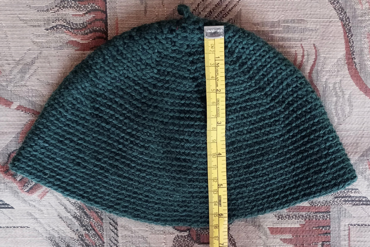Vintage Style Crochet Beanie Hat Green Wool Skull Cap