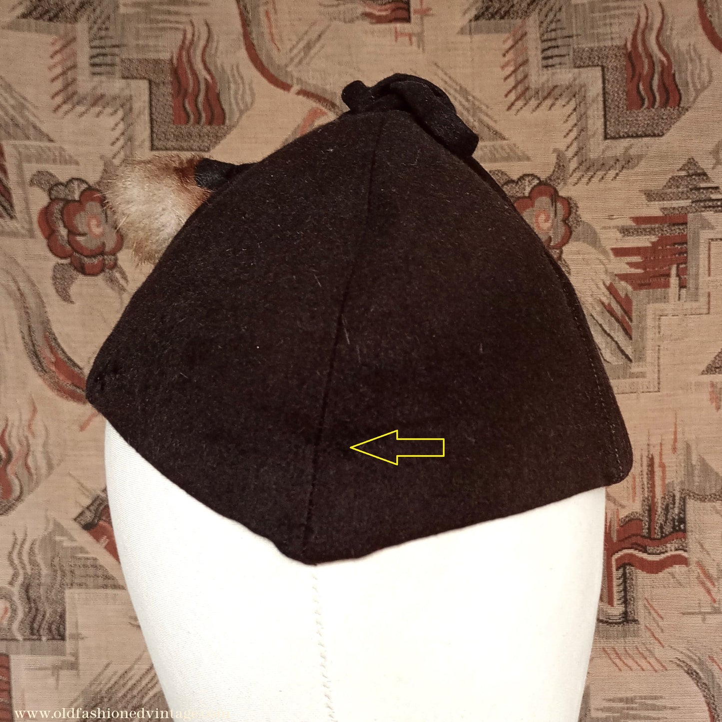Vintage 1930s 1940s French Brown Felt Hat Forage Side Cap Pom Pom Fur Trim