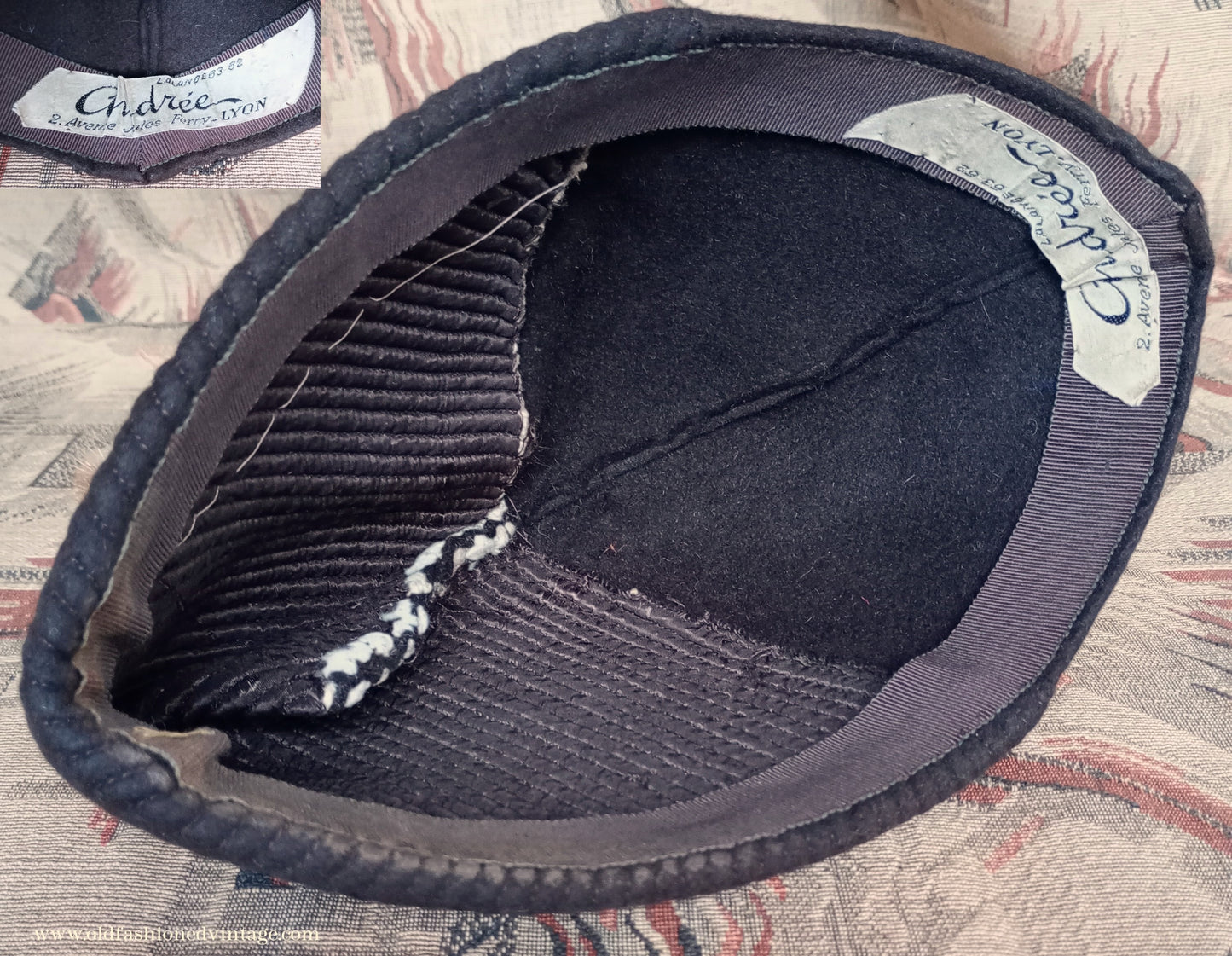 Vintage 1930s 1940s French Brown Felt Hat Forage Side Cap Pom Pom Fur Trim