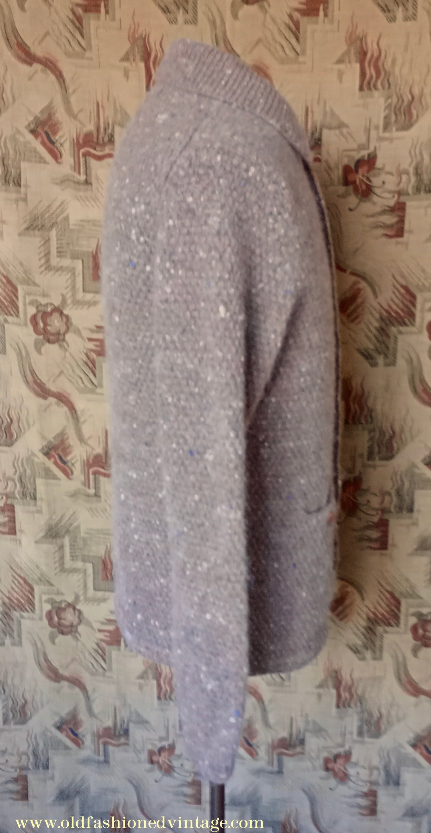 Vintage Mens 1980s Bill Blass Cardigan Jacket Taupe Donegal Fleck Knit Knitted Wool Sweater UK S