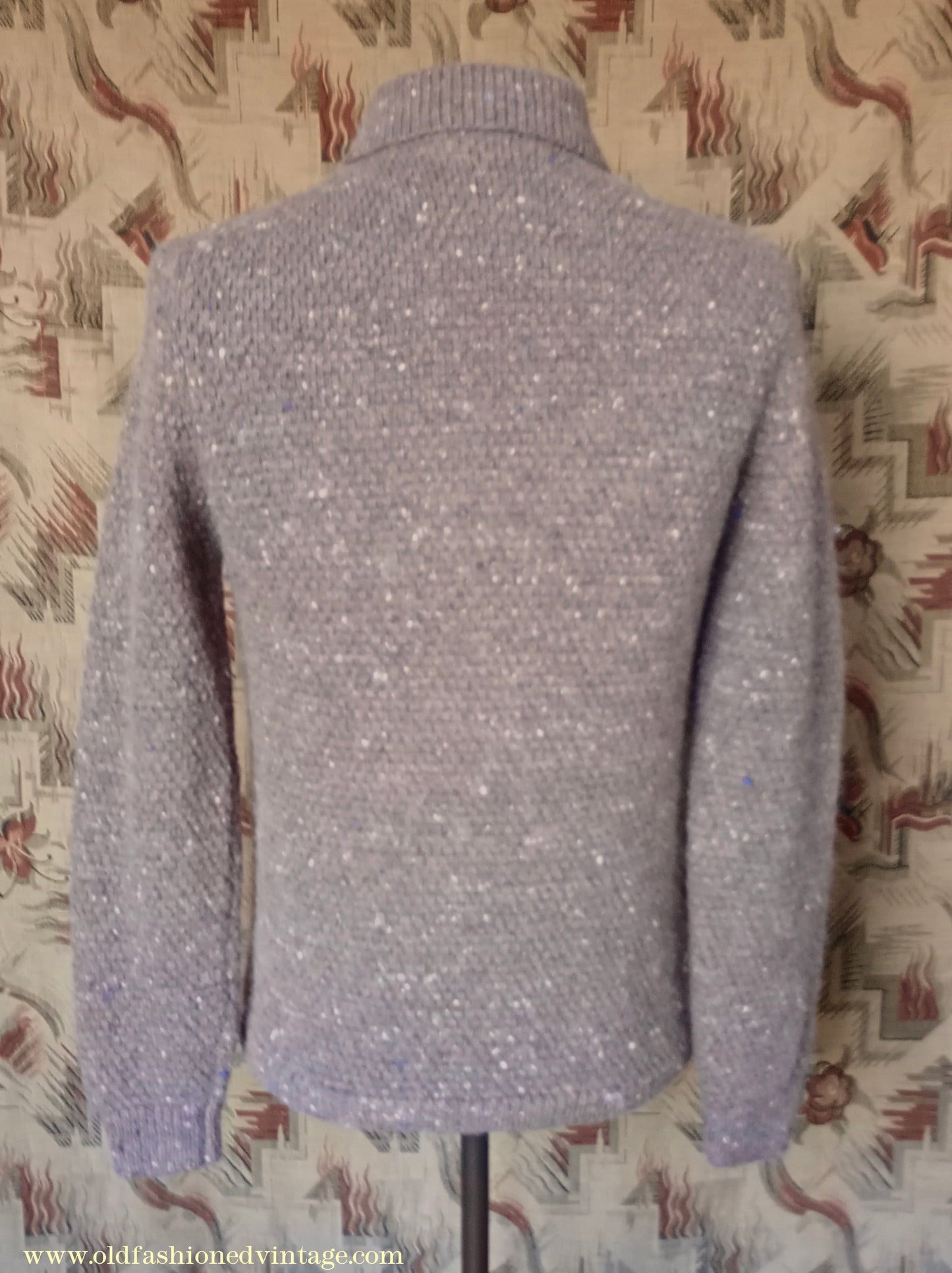 Vintage Mens 1980s Bill Blass Cardigan Jacket Taupe Donegal Fleck Knit Knitted Wool Sweater UK S