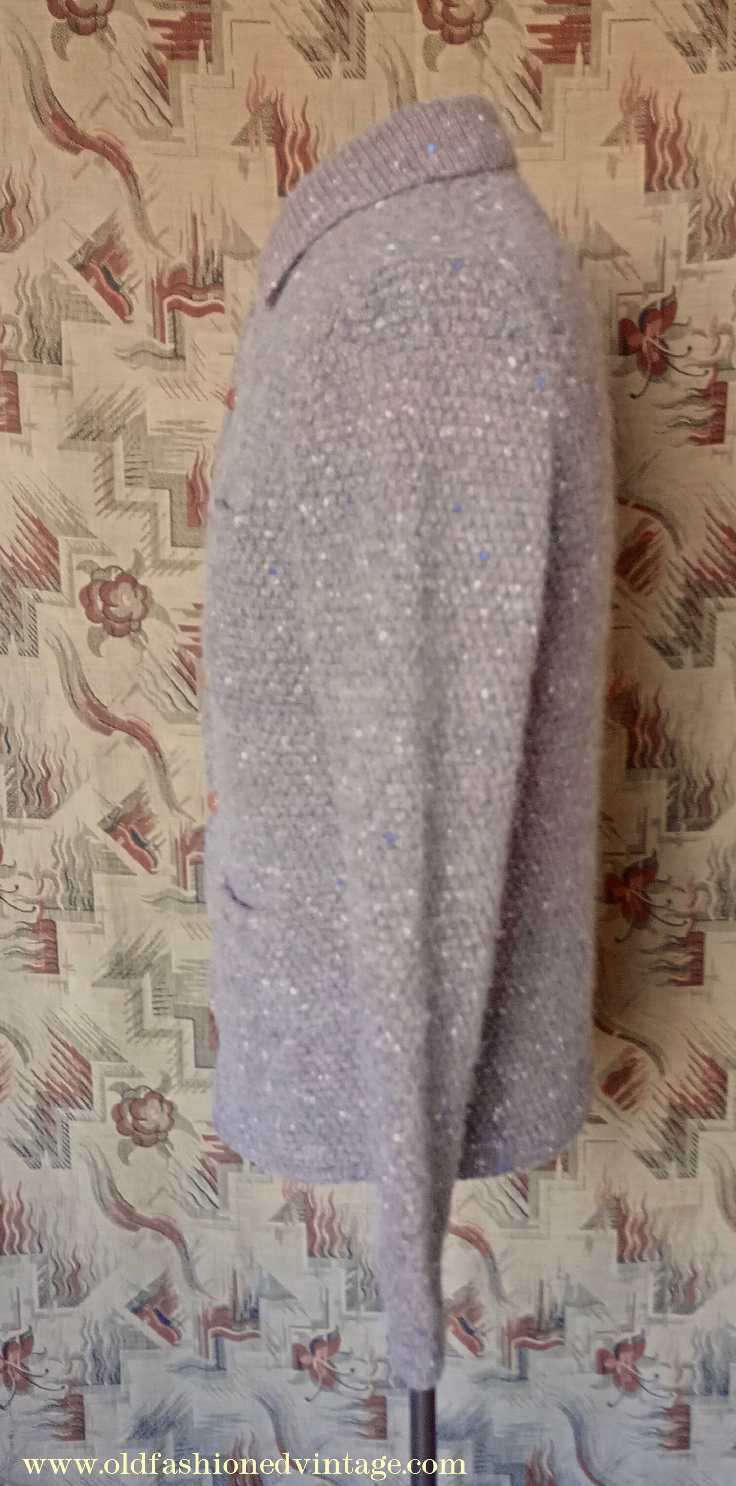 Vintage Mens 1980s Bill Blass Cardigan Jacket Taupe Donegal Fleck Knit Knitted Wool Sweater UK S