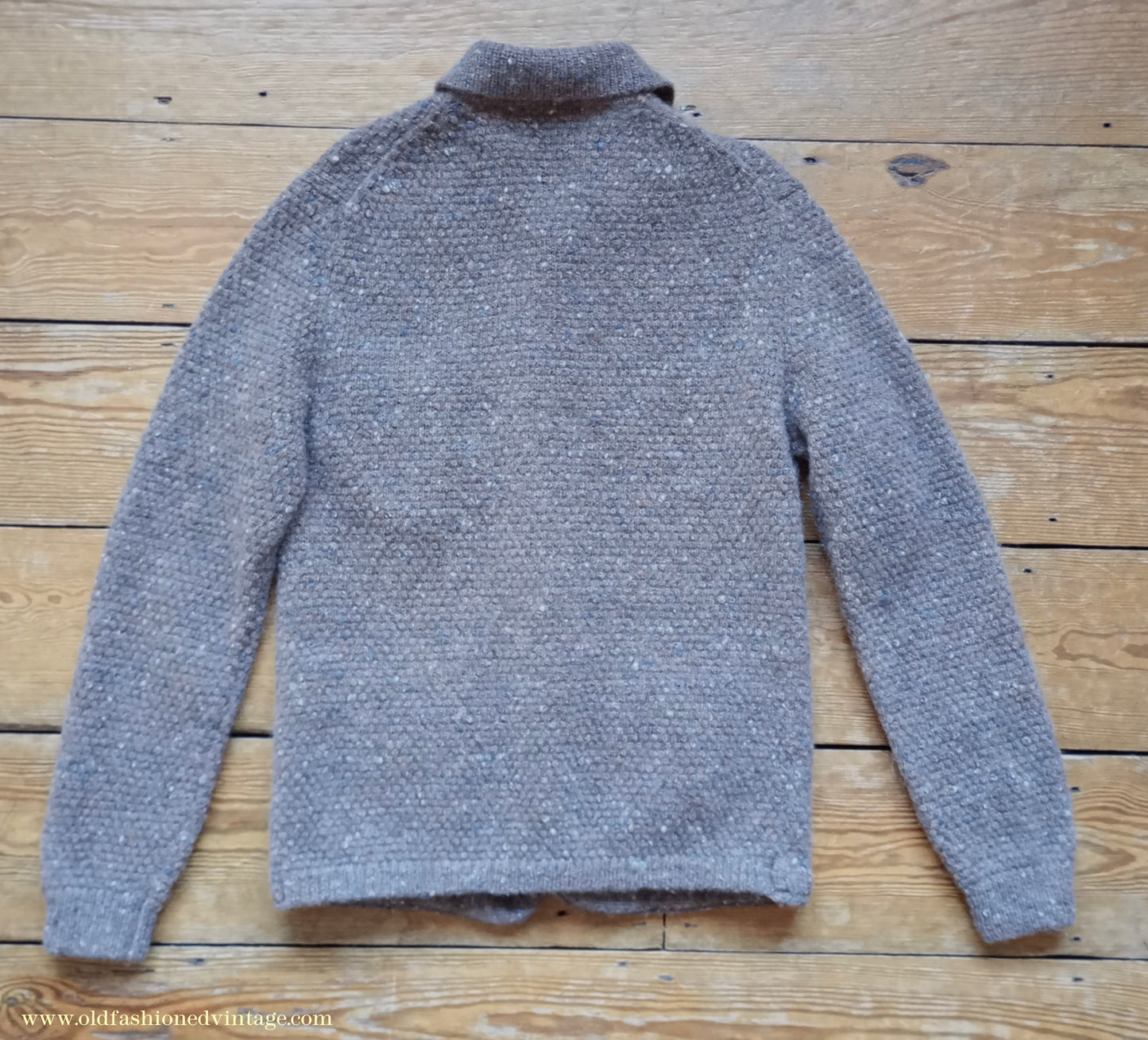 Vintage Mens 1980s Bill Blass Cardigan Jacket Taupe Donegal Fleck Knit Knitted Wool Sweater UK S