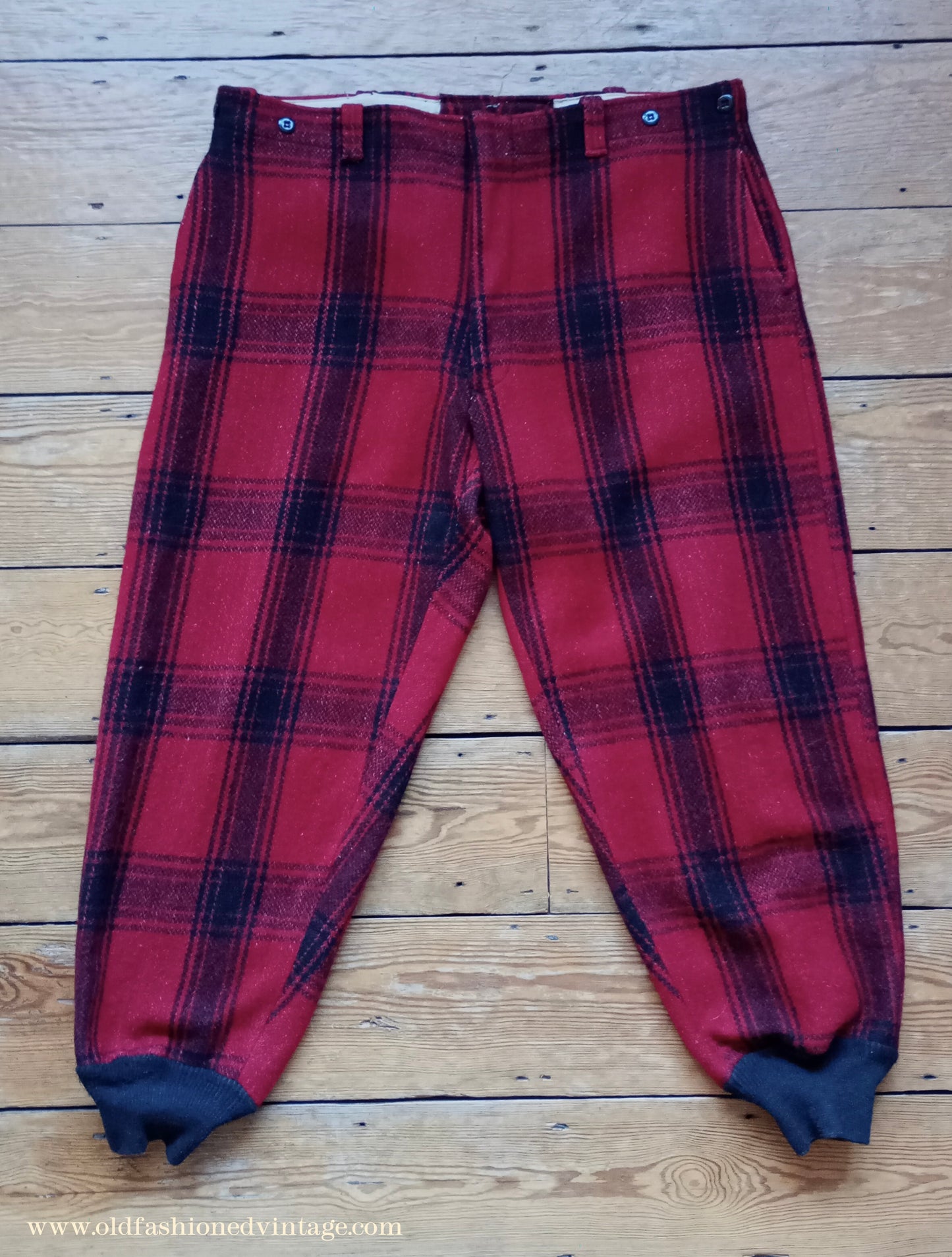 Vintage Mens 1940s 1950s American Red Black Plaid Wool Trousers XL 42"
