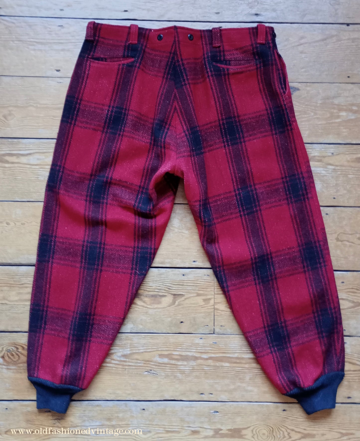 Vintage Mens 1940s 1950s American Red Black Plaid Wool Trousers XL 42"