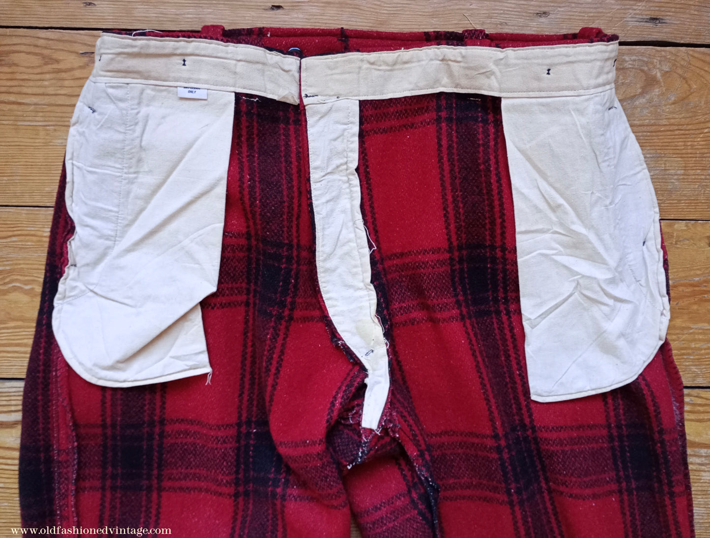 Vintage Mens 1940s 1950s American Red Black Plaid Wool Trousers XL 42"