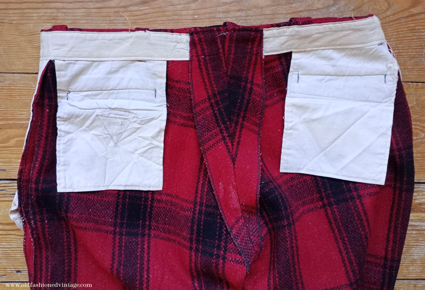 Vintage Mens 1940s 1950s American Red Black Plaid Wool Trousers XL 42"