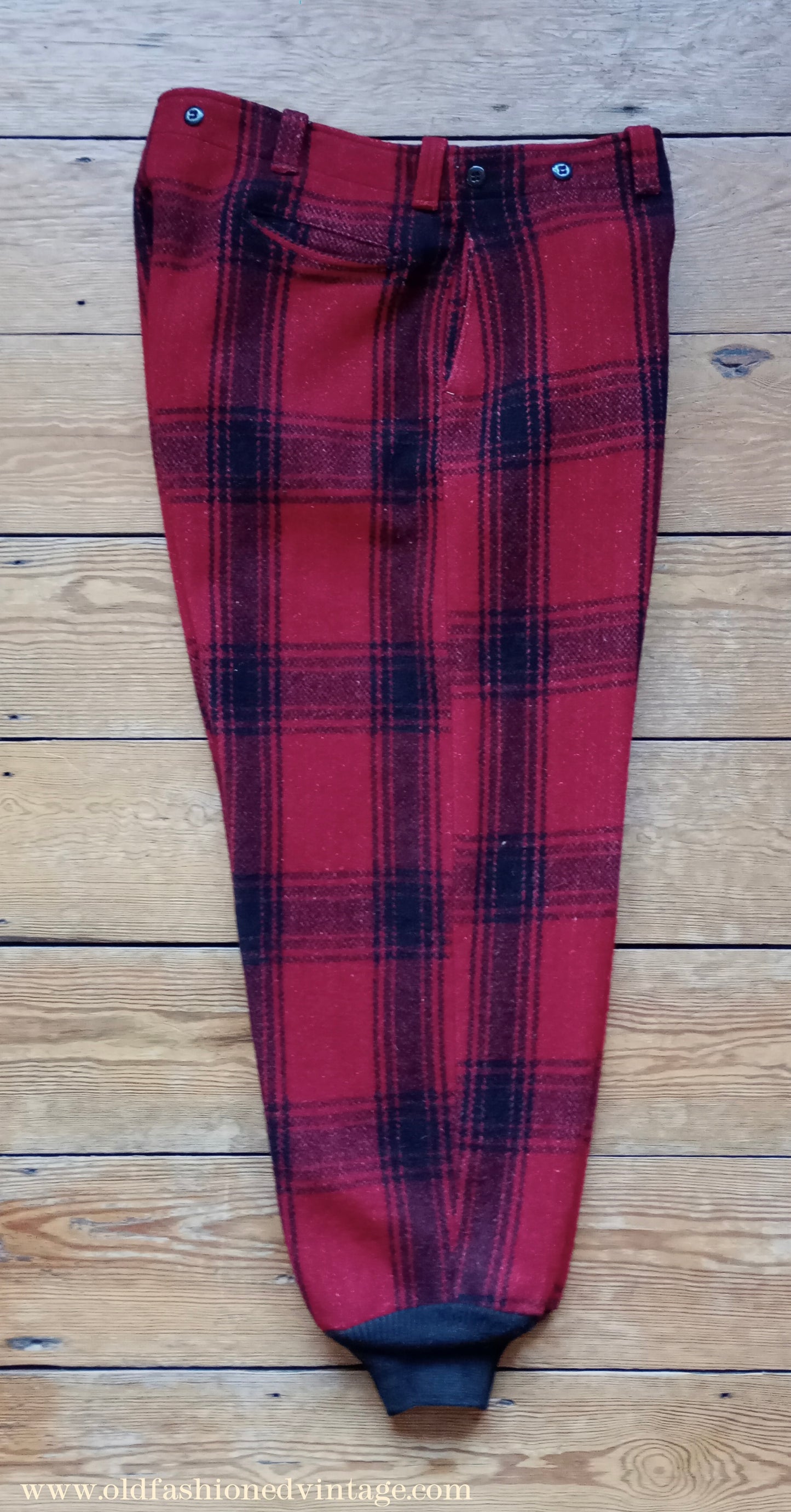 Vintage Mens 1940s 1950s American Red Black Plaid Wool Trousers XL 42"