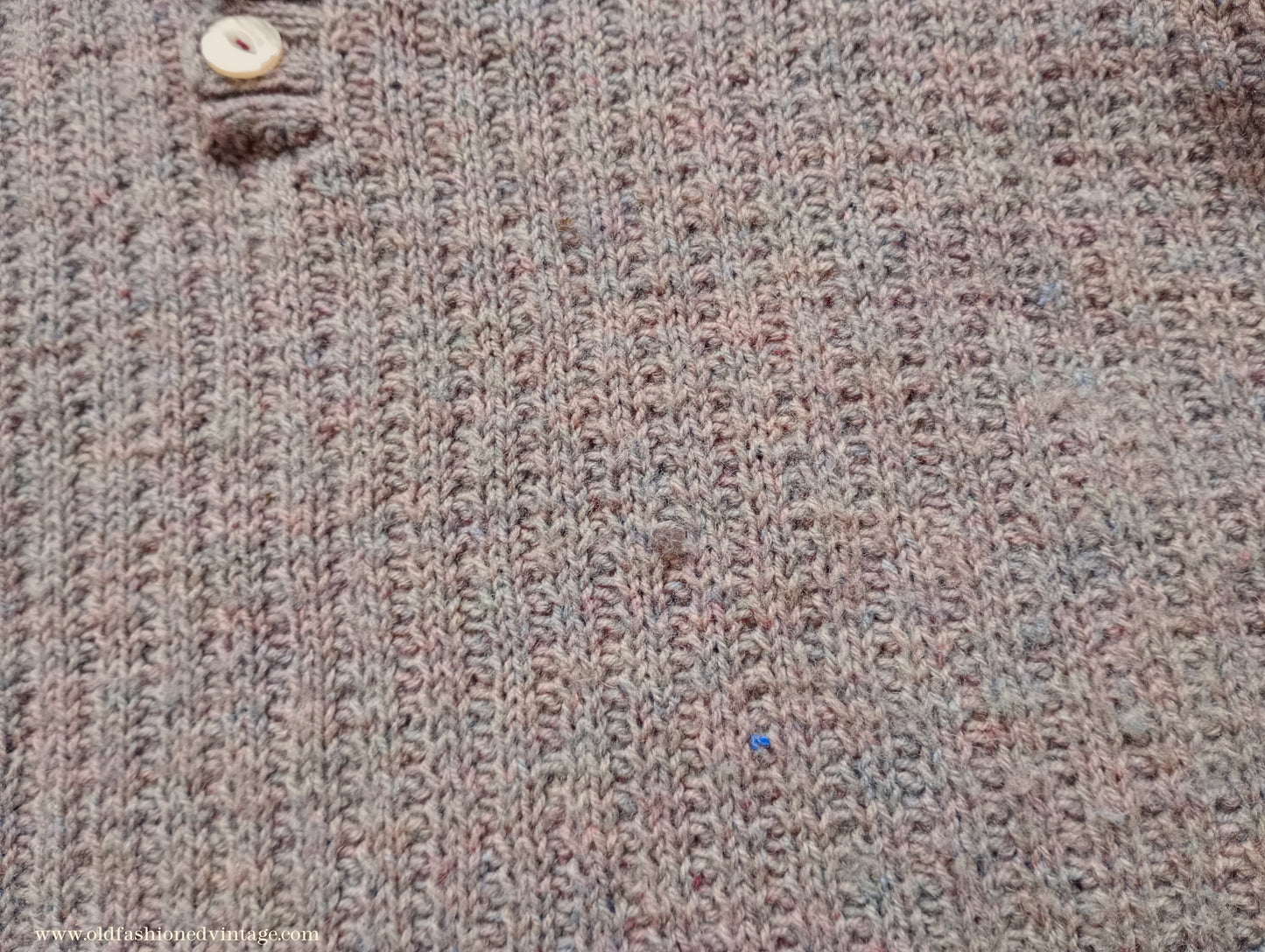 Vintage Mens 1950s Hand Knitted Ribbed Jumper Polo Collar Knit Sweater Marled Taupe UK L
