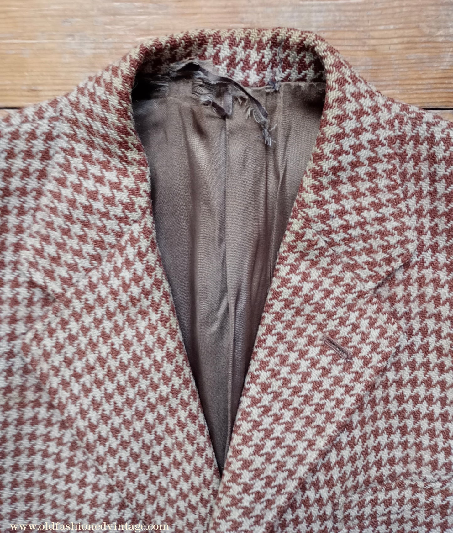 Vintage Mens 1950s Harris Tweed Sports Jacket Brown Shepherd Check Leather Trim 40"