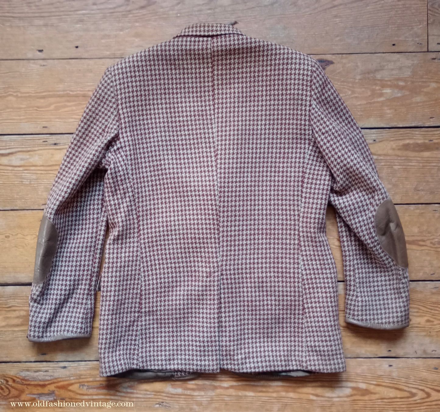Vintage Mens 1950s Harris Tweed Sports Jacket Brown Shepherd Check Leather Trim 40"