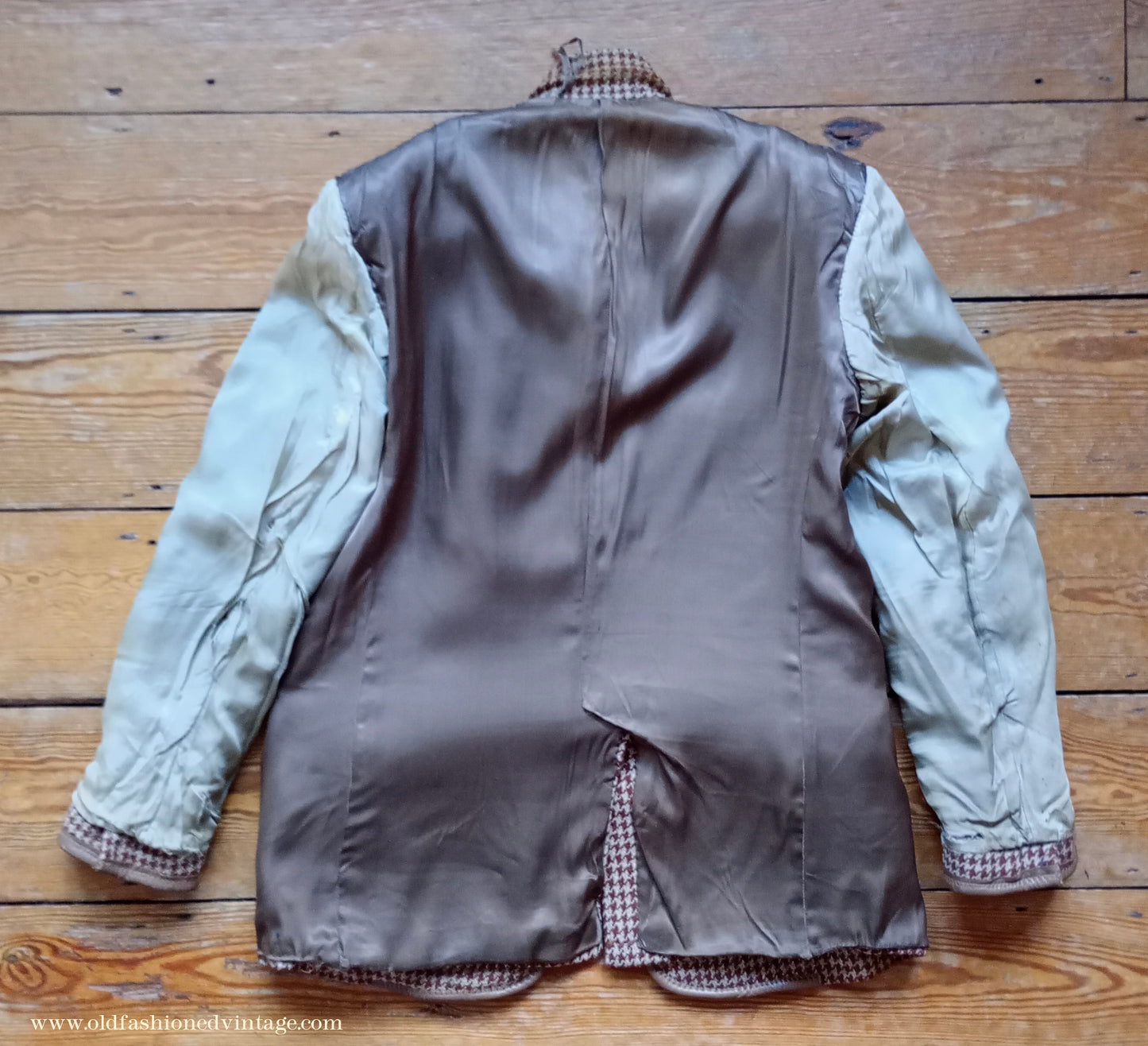 Vintage Mens 1950s Harris Tweed Sports Jacket Brown Shepherd Check Leather Trim 40"