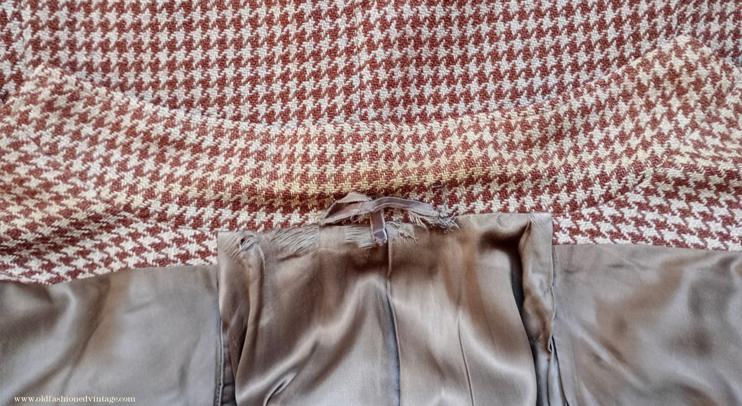 Vintage Mens 1950s Harris Tweed Sports Jacket Brown Shepherd Check Leather Trim 40"