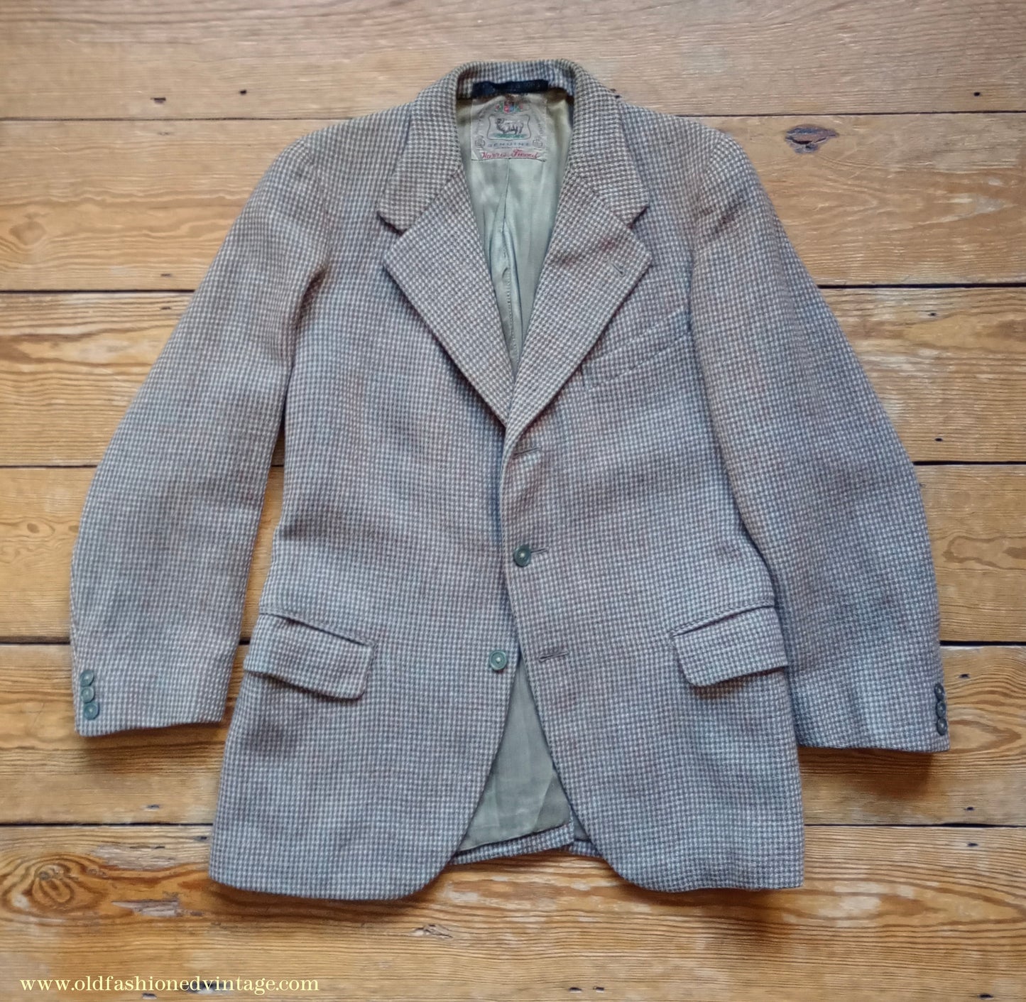 Vintage Mens 1950s Harris Tweed Sports Jacket Brown Blue Check 38"